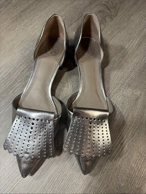 Tory Burch Metallic Pointed D'Orsay Flats - Pewter